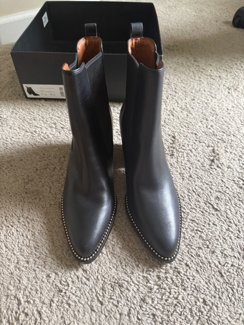 Coach Black Leather Chelsea Ankle Boots with Studded Toe Trim - Picture 3 of 6